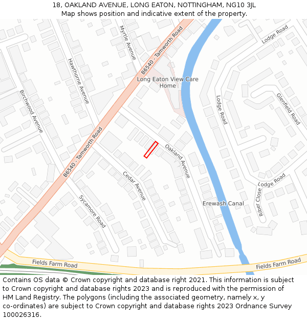 18, OAKLAND AVENUE, LONG EATON, NOTTINGHAM, NG10 3JL: Location map and indicative extent of plot