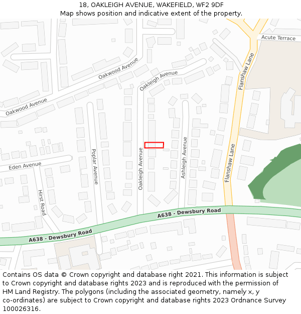 18, OAKLEIGH AVENUE, WAKEFIELD, WF2 9DF: Location map and indicative extent of plot