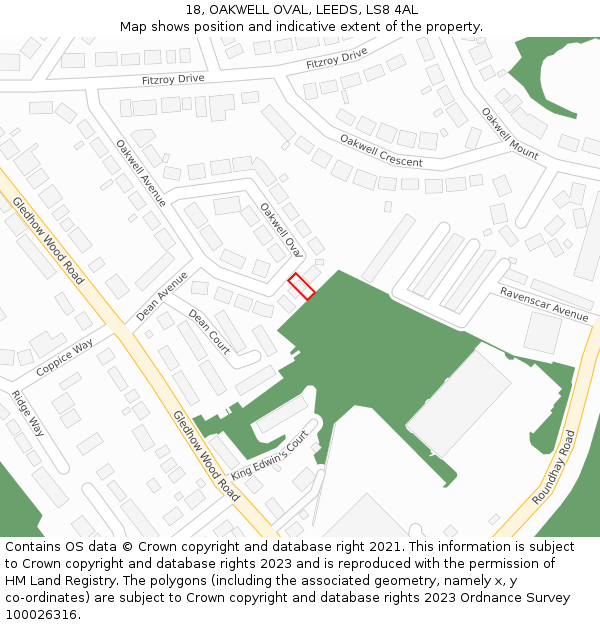 18, OAKWELL OVAL, LEEDS, LS8 4AL: Location map and indicative extent of plot