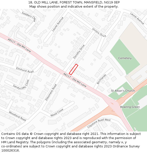 18, OLD MILL LANE, FOREST TOWN, MANSFIELD, NG19 0EP: Location map and indicative extent of plot