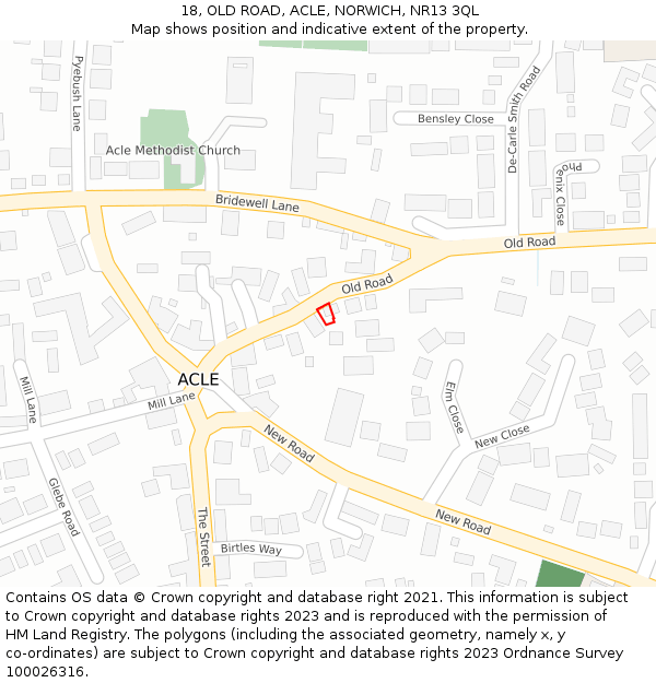 18, OLD ROAD, ACLE, NORWICH, NR13 3QL: Location map and indicative extent of plot