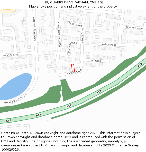 18, OLIVERS DRIVE, WITHAM, CM8 1QJ: Location map and indicative extent of plot