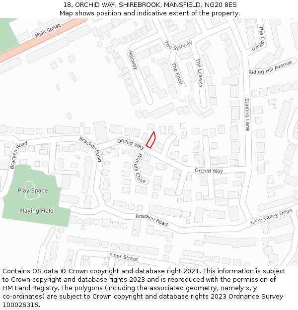 18, ORCHID WAY, SHIREBROOK, MANSFIELD, NG20 8ES: Location map and indicative extent of plot