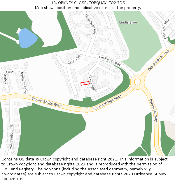 18, ORKNEY CLOSE, TORQUAY, TQ2 7DS: Location map and indicative extent of plot