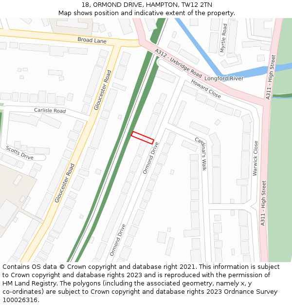 18, ORMOND DRIVE, HAMPTON, TW12 2TN: Location map and indicative extent of plot