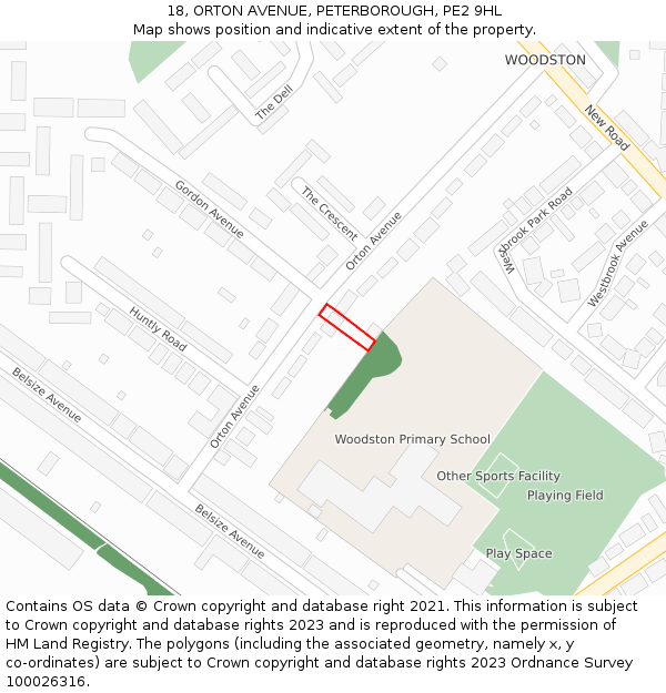 18, ORTON AVENUE, PETERBOROUGH, PE2 9HL: Location map and indicative extent of plot