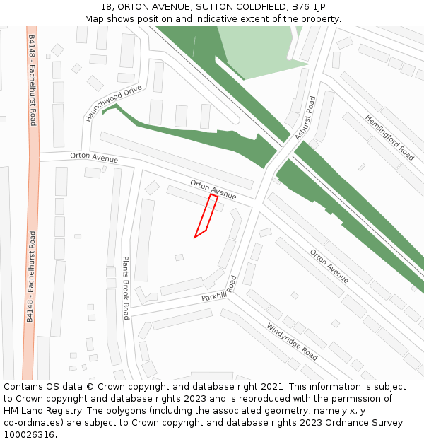 18, ORTON AVENUE, SUTTON COLDFIELD, B76 1JP: Location map and indicative extent of plot