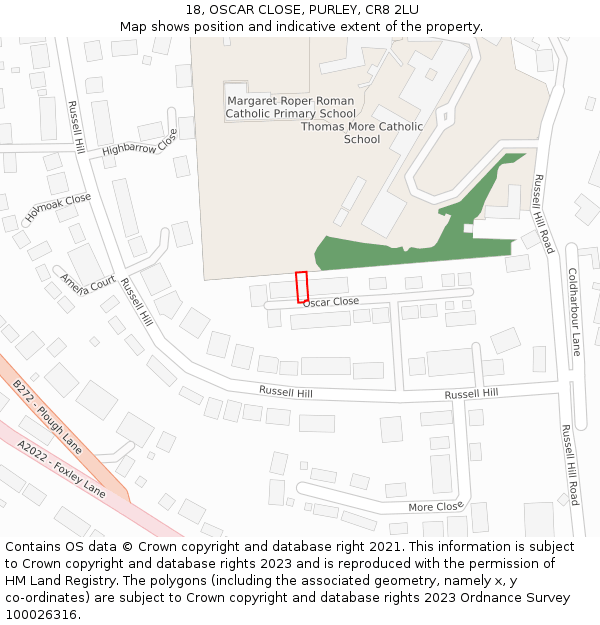 18, OSCAR CLOSE, PURLEY, CR8 2LU: Location map and indicative extent of plot