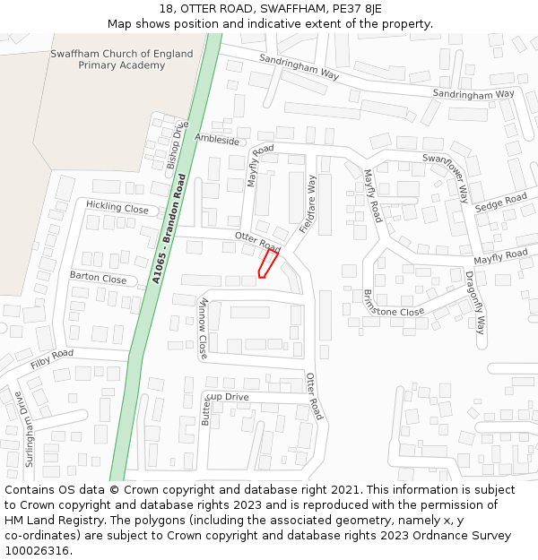 18, OTTER ROAD, SWAFFHAM, PE37 8JE: Location map and indicative extent of plot