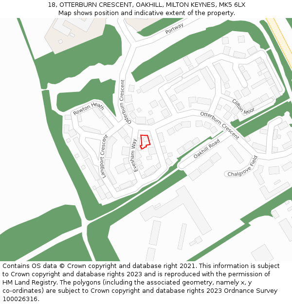 18, OTTERBURN CRESCENT, OAKHILL, MILTON KEYNES, MK5 6LX: Location map and indicative extent of plot