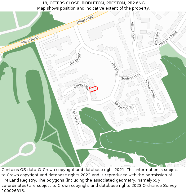 18, OTTERS CLOSE, RIBBLETON, PRESTON, PR2 6NG: Location map and indicative extent of plot