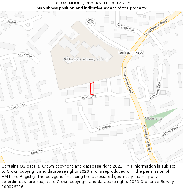 18, OXENHOPE, BRACKNELL, RG12 7DY: Location map and indicative extent of plot
