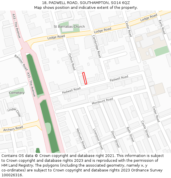 18, PADWELL ROAD, SOUTHAMPTON, SO14 6QZ: Location map and indicative extent of plot
