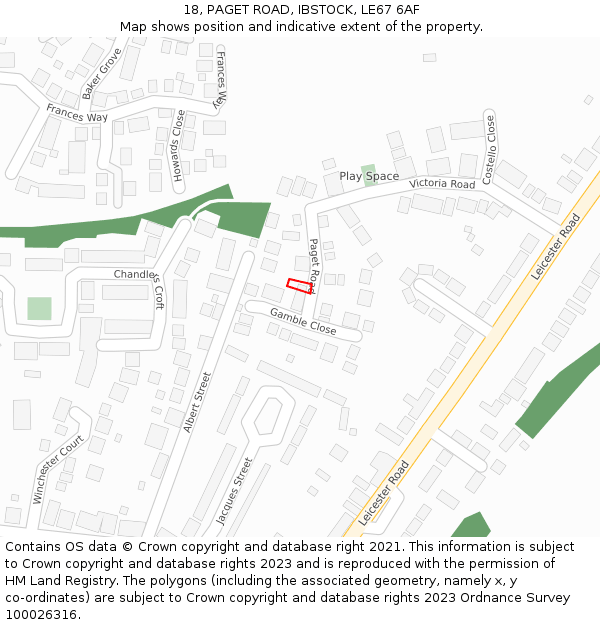 18, PAGET ROAD, IBSTOCK, LE67 6AF: Location map and indicative extent of plot