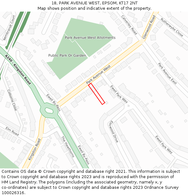 18, PARK AVENUE WEST, EPSOM, KT17 2NT: Location map and indicative extent of plot