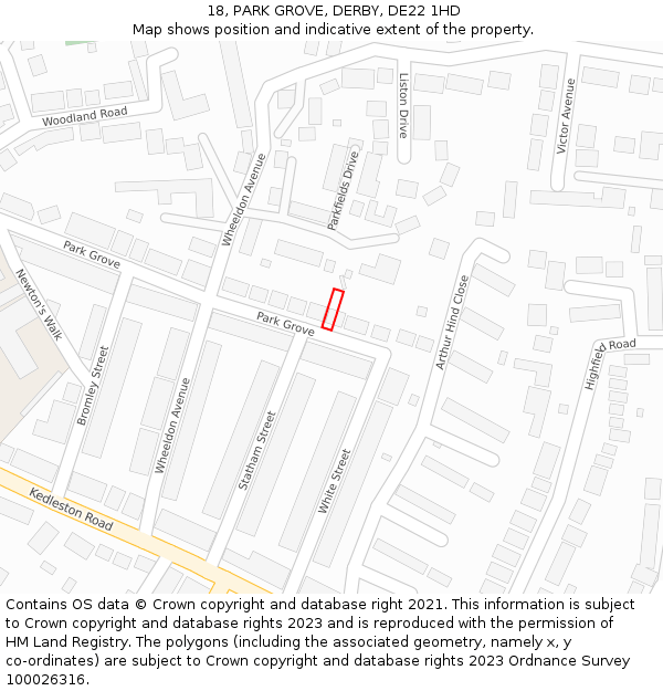 18, PARK GROVE, DERBY, DE22 1HD: Location map and indicative extent of plot