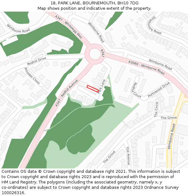 18, PARK LANE, BOURNEMOUTH, BH10 7DG: Location map and indicative extent of plot