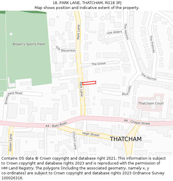 18, PARK LANE, THATCHAM, RG18 3PJ: Location map and indicative extent of plot