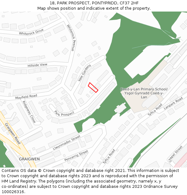 18, PARK PROSPECT, PONTYPRIDD, CF37 2HF: Location map and indicative extent of plot
