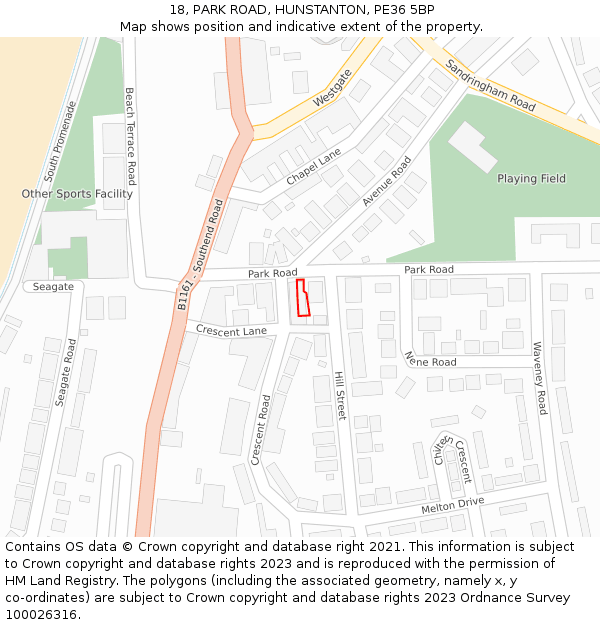 18, PARK ROAD, HUNSTANTON, PE36 5BP: Location map and indicative extent of plot