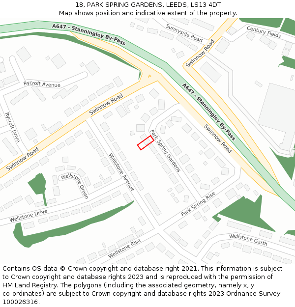 18, PARK SPRING GARDENS, LEEDS, LS13 4DT: Location map and indicative extent of plot