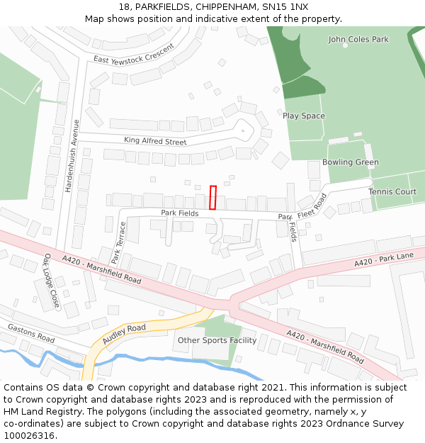 18, PARKFIELDS, CHIPPENHAM, SN15 1NX: Location map and indicative extent of plot