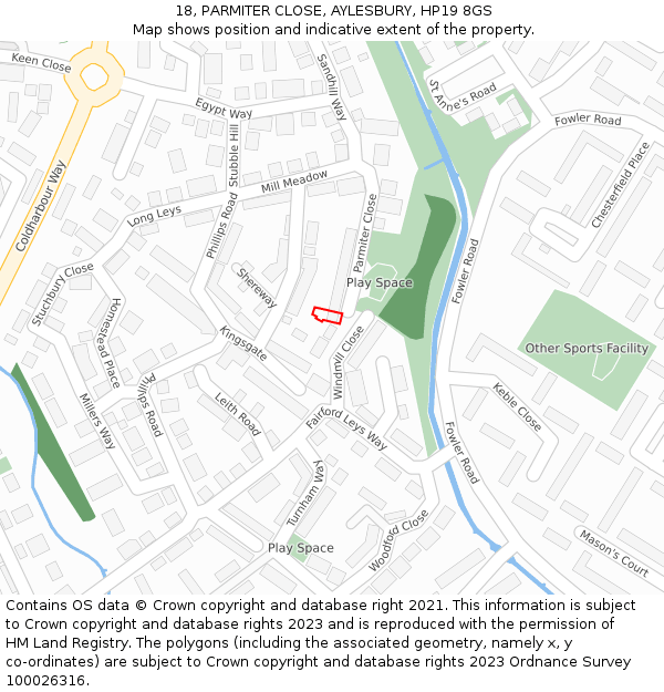 18, PARMITER CLOSE, AYLESBURY, HP19 8GS: Location map and indicative extent of plot