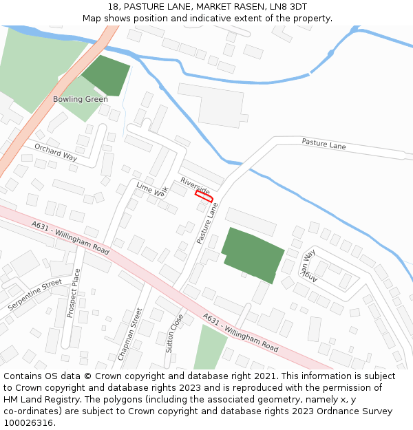 18, PASTURE LANE, MARKET RASEN, LN8 3DT: Location map and indicative extent of plot
