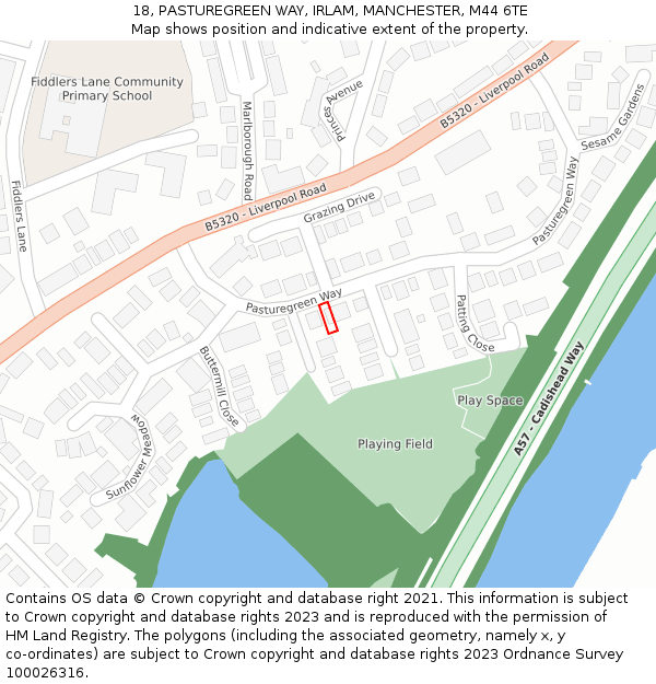 18, PASTUREGREEN WAY, IRLAM, MANCHESTER, M44 6TE: Location map and indicative extent of plot