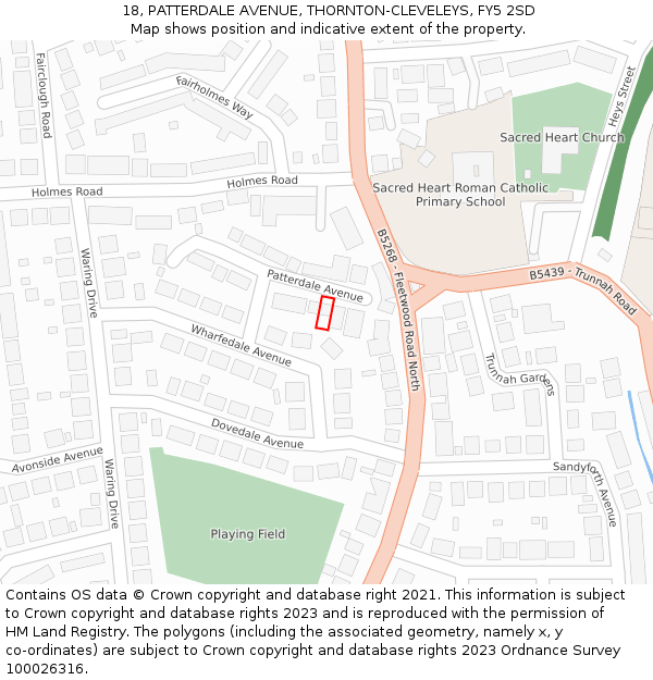 18, PATTERDALE AVENUE, THORNTON-CLEVELEYS, FY5 2SD: Location map and indicative extent of plot