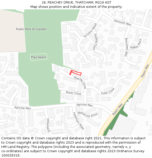 18, PEACHEY DRIVE, THATCHAM, RG19 4GT: Location map and indicative extent of plot