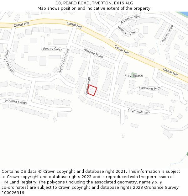 18, PEARD ROAD, TIVERTON, EX16 4LG: Location map and indicative extent of plot