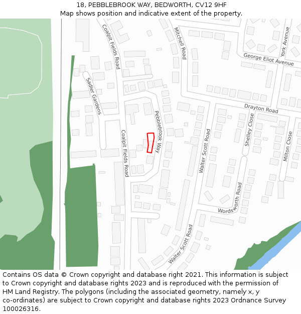 18, PEBBLEBROOK WAY, BEDWORTH, CV12 9HF: Location map and indicative extent of plot