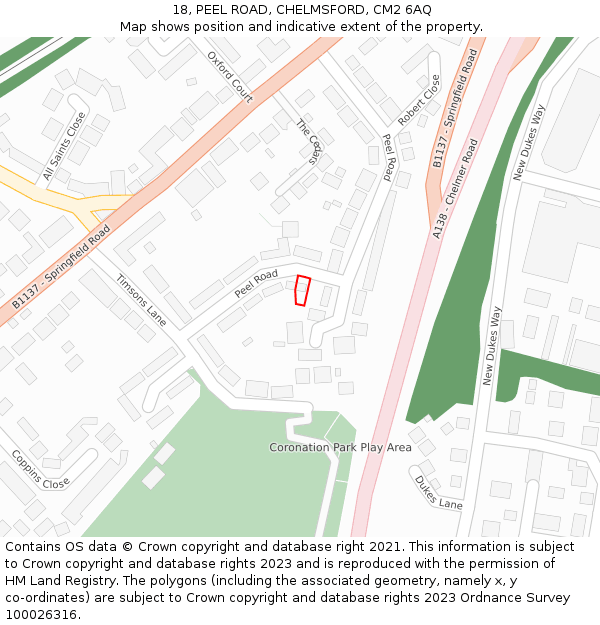 18, PEEL ROAD, CHELMSFORD, CM2 6AQ: Location map and indicative extent of plot