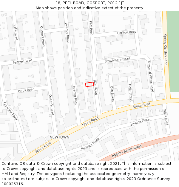 18, PEEL ROAD, GOSPORT, PO12 1JT: Location map and indicative extent of plot