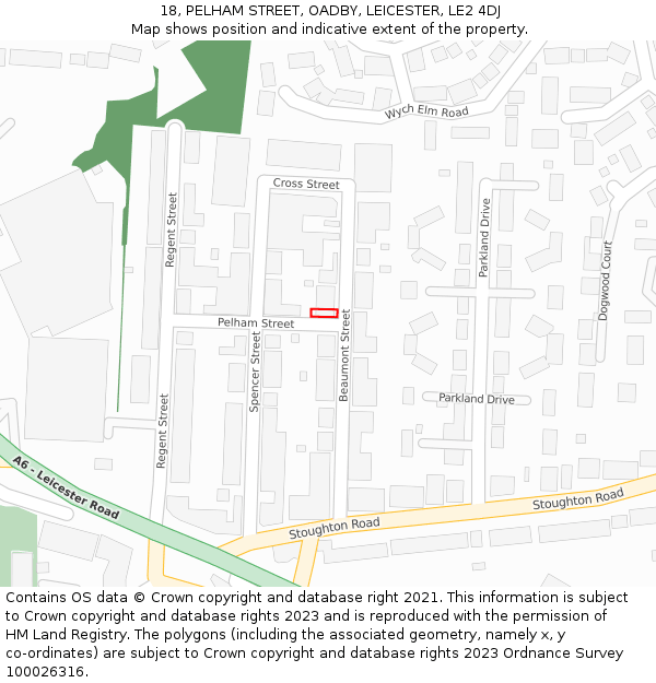 18, PELHAM STREET, OADBY, LEICESTER, LE2 4DJ: Location map and indicative extent of plot