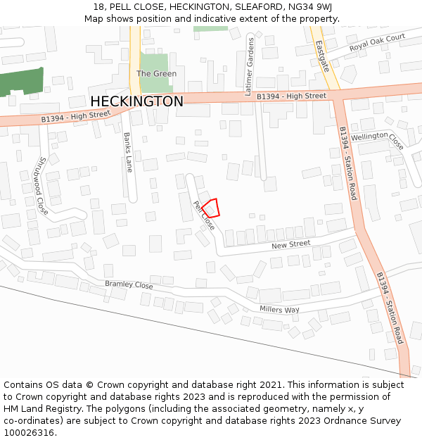18, PELL CLOSE, HECKINGTON, SLEAFORD, NG34 9WJ: Location map and indicative extent of plot