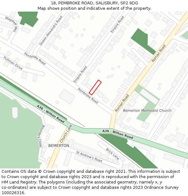 18, PEMBROKE ROAD, SALISBURY, SP2 9DG: Location map and indicative extent of plot