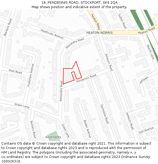18, PENDENNIS ROAD, STOCKPORT, SK4 2QA: Location map and indicative extent of plot