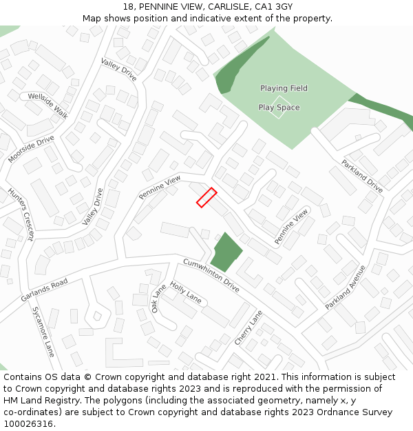 18, PENNINE VIEW, CARLISLE, CA1 3GY: Location map and indicative extent of plot