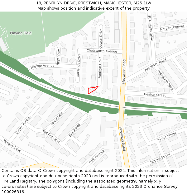 18, PENRHYN DRIVE, PRESTWICH, MANCHESTER, M25 1LW: Location map and indicative extent of plot