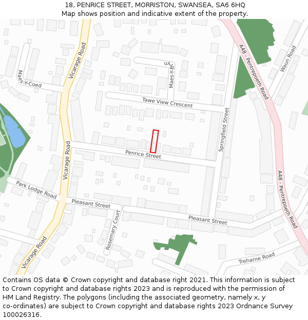 18, PENRICE STREET, MORRISTON, SWANSEA, SA6 6HQ: Location map and indicative extent of plot