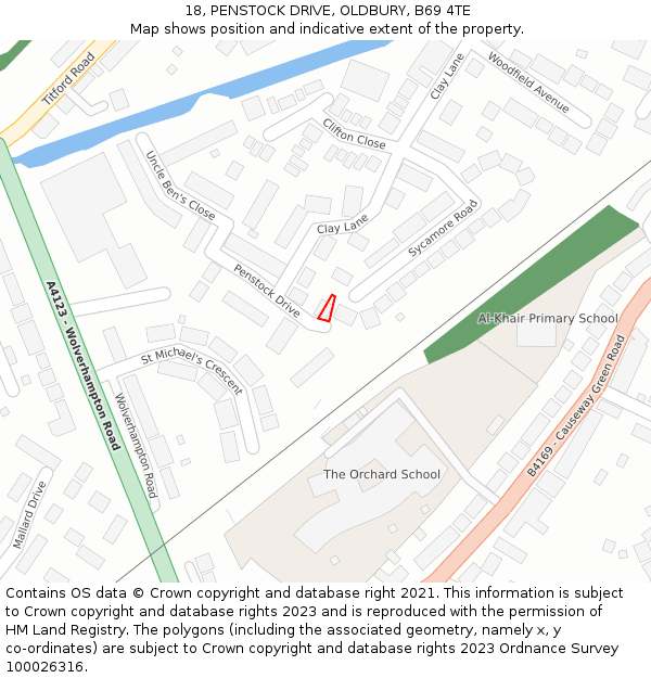 18, PENSTOCK DRIVE, OLDBURY, B69 4TE: Location map and indicative extent of plot