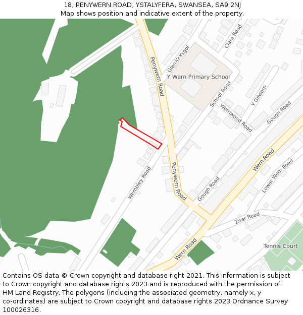 18, PENYWERN ROAD, YSTALYFERA, SWANSEA, SA9 2NJ: Location map and indicative extent of plot