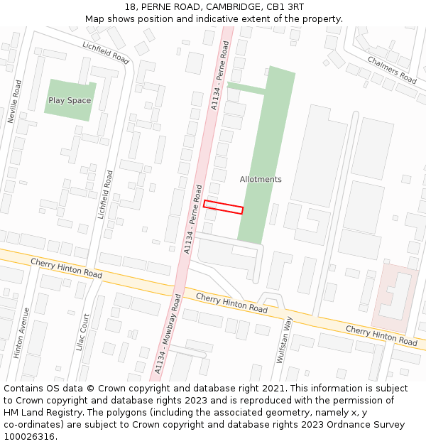 18, PERNE ROAD, CAMBRIDGE, CB1 3RT: Location map and indicative extent of plot