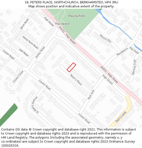 18, PETERS PLACE, NORTHCHURCH, BERKHAMSTED, HP4 3RU: Location map and indicative extent of plot