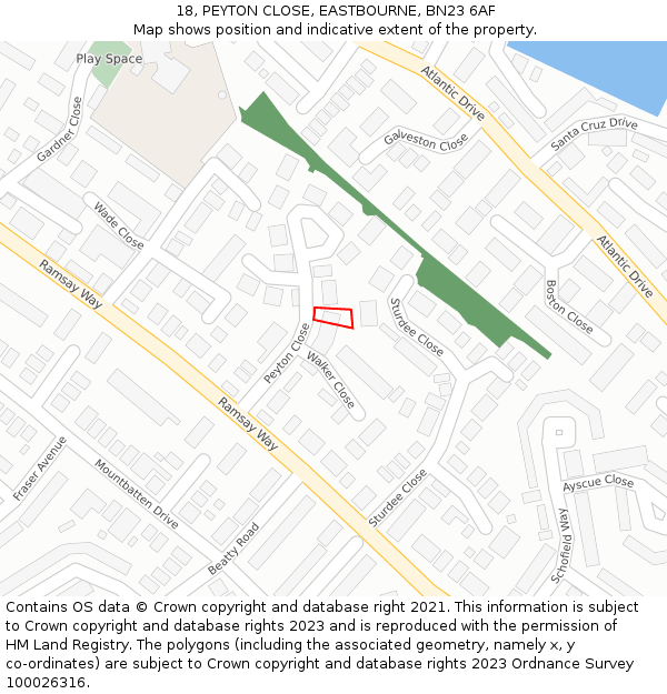 18, PEYTON CLOSE, EASTBOURNE, BN23 6AF: Location map and indicative extent of plot