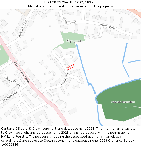 18, PILGRIMS WAY, BUNGAY, NR35 1HL: Location map and indicative extent of plot