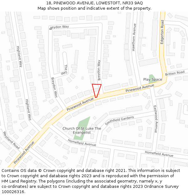 18, PINEWOOD AVENUE, LOWESTOFT, NR33 9AQ: Location map and indicative extent of plot
