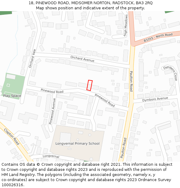 18, PINEWOOD ROAD, MIDSOMER NORTON, RADSTOCK, BA3 2RQ: Location map and indicative extent of plot